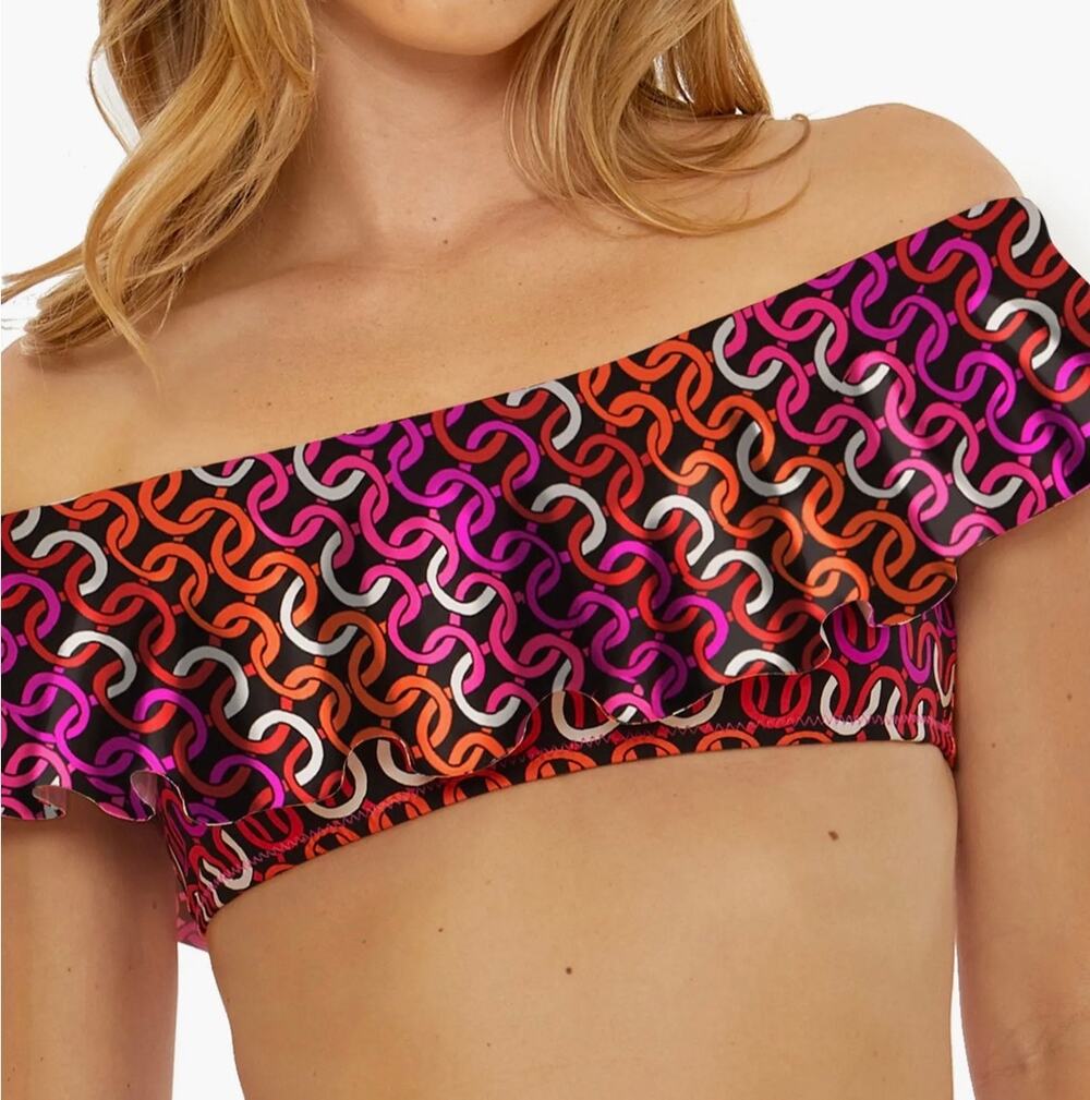 Trina Turk Echo Ruffle Off The Shoulder Bandeau Bikini Top 14 NWT